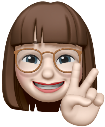 Memoji of Katharina Clasen forming a victory sign with her hands.