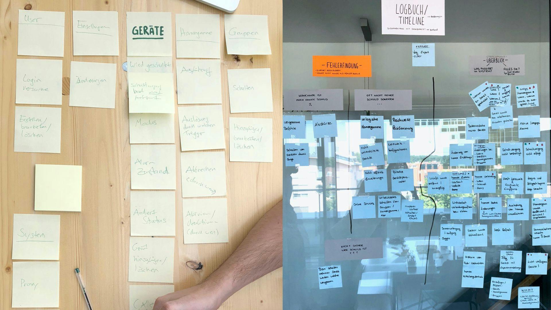 Ideation results. On the left side from before our kick-off and on the right side from the workshop I facilitated.
